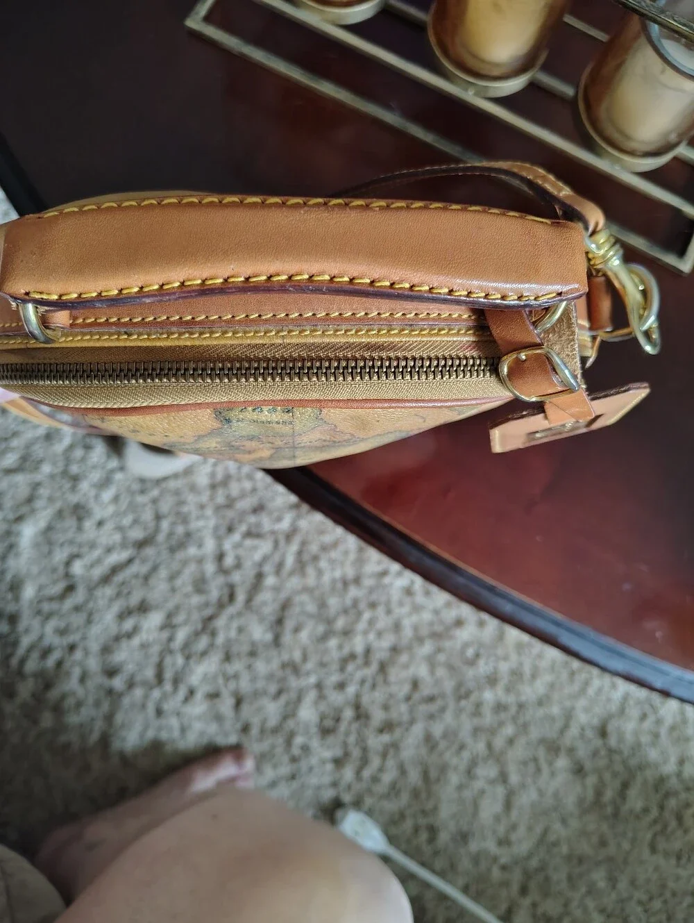 Alviero Martini Tan-Brown Map Print Messenger Bag